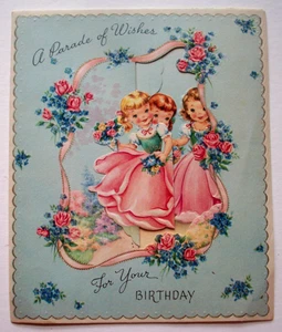 Pop out gay parade of flower girls embossed vintage Birthday card *VV7 - Picture 1 of 5