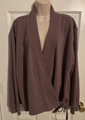 Athleta Retroterry 包裹运动衫锦缎紫红色 XL 码 — 第 1/3 张图片