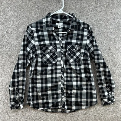 Crofts & Barrow Women's Button Up Size Medium Petite Black White Plaid - Image 1 of 4