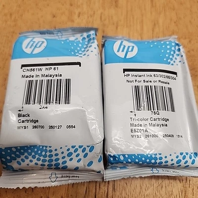 Genuine HP 61 Black CH561W & 63/302/65/304 Tri-Color E5Z01A Ink Cartridges  - Image 1 of 4