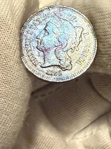 1866 Philadelphia Mint Three Cent Coin Au++ Toned You Grade - Picture 1 of 4