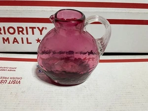 Vintage Small Pilgrim Glass Cranberry Pitcher With Applied Handle - Picture 1 of 5