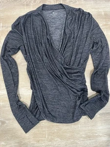 Athleta Top Small Glitter Sparkle Ruched Long Sleeve Thumbholes Athletic V Neck - Picture 1 of 12