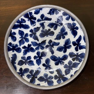 Vintage Neiman Marcus Porcelain Pewter Encased Bowl Blue Butterflies Heavy - Picture 1 of 5