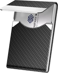 Leather Business Card Holder Metal Slim Pocket Wallet with Magnetic Closure - Picture 1 of 9
