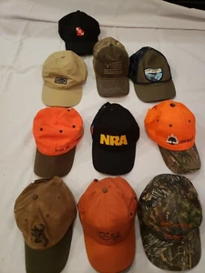 Lot Of 10 Caps Sportsman Hunting Fishing Inspired Hats Case NRA GON Browning  - Picture 1 of 12