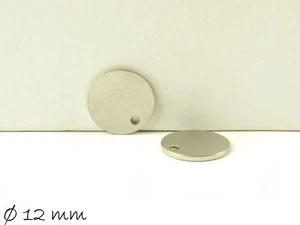10 ud. Colgante Sello Plaquetas En Blanco Redondo Acero Inoxidable, Ø 12mm, Plata - Imagen 1 de 1