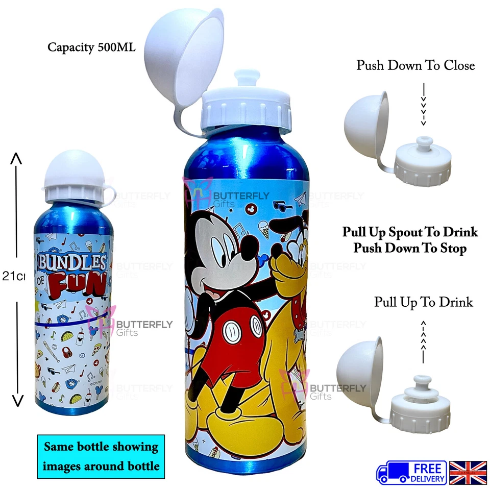 Disney Mickey Mouse Kids Girls Water Bottle School Sports Drinks Bottle 500ml - Image 1 of 1