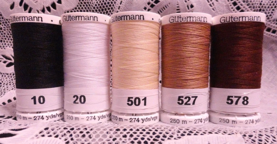 1 black 1 white 3 brown GUTERMANN 100% polyester sew-all thread 274 yard spools - Image 1 of 1