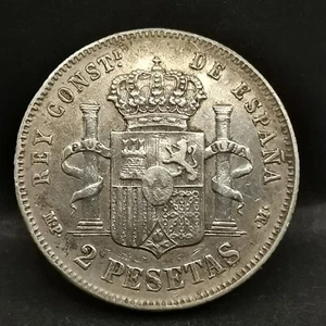 2 PESETAS ARGENT 1889 ALPHONSE XIII CHEVEUX COURTS 559000 Ex. ESPAGNE / SPAIN - Picture 1 of 3