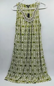 Apt 9 Green Pattern Slip On Dress Beaded Neckline Sz Medium NWT EUC $54 MSRP - Picture 1 of 4