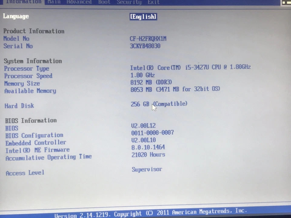 PANASONIC HARD CF-H2A[MK2] i5-3427M 1.8GHz-8GB-256GB SSD 10.1" WIN 7 PRO 64BIT Foto 1 de 4