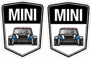 AUSTIN MINI BLACK RETRO VINTAGE Exterior Car Stickers Motorbike Decal x2 - Picture 1 of 1