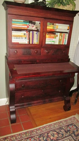 Mahogany Secretary Desk with Bookcase Top - Nice Cover