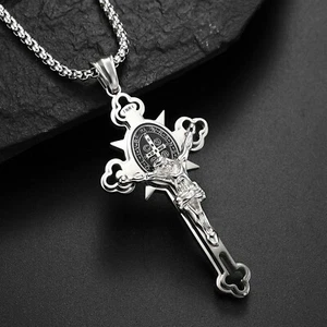 Homme Titane Croix Catholique Crucifix Collier Pendentif Pour Hommes Femmes- - Foto 1 di 6