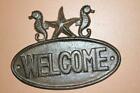 Seahorse Starfish Welcome Plauqe Beach Theme Front Door Decor, Cast Iron H-134