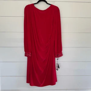 Adrianna Papell women’s 18W Red Hot Ruby Rhinestone Long Sleeve Dress New - Picture 1 of 6