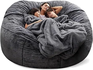 Bean Bag Chairs Giant Bean Bag Cover Only Soft Fluffy Fur Bean Bag 7Ft Dark Grey - Picture 1 of 7