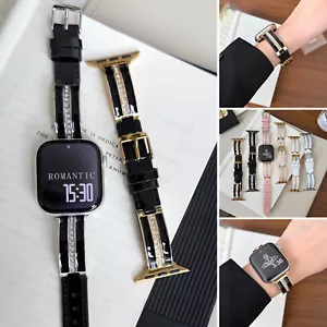 For Apple Watch Series 10 9 8 7 6 5 Ultra Luxury Curved Glue Metal Leather Strap - Picture 1 of 19