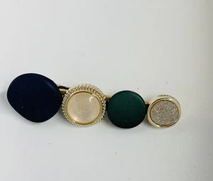 Haarspange Damen 4 runde türkisfarbene Perlen schwarz gold & Strass - Bild 1 von 4
