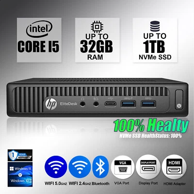 HP Micro Desktop Computer PC i5, Up to 32GB RAM, 1TB SSD, Windows 10/11 WiFi - Image 1 of 4