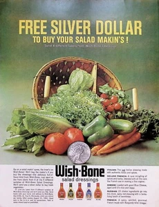VINTAGE 1960s Print Ad ~ Wish-Bone Salad Dressings ~ FREE Silver Dollar - Picture 1 of 1