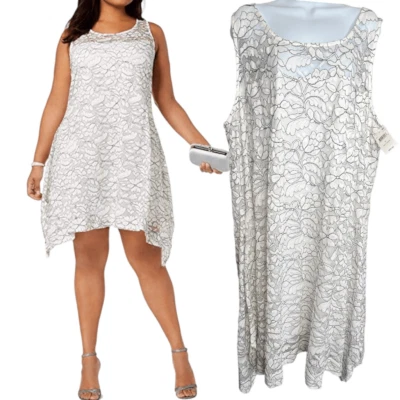 Signature by Robbie Bee Dress Women's 3X Floral Sleeveless Keyhole Back White Dr - Image 1 of 4