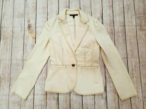 LAFAYETTE 148 NEW YORK SZ 2 CREAM SINGLE BUTTON DENIM FEEL BLAZER JACKET - Picture 1 of 10