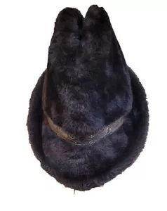 Vintage Kunstfell Fedora Mütze detailliertes Dekoband Ohrklappen Größe Medium schwarz - Bild 1 von 9