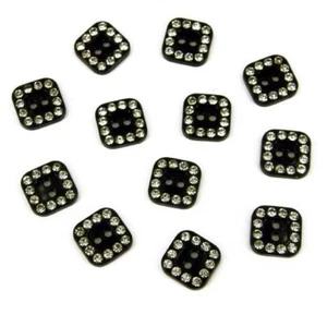 20 x Square Black & Silver Glitter Sparkle Buttons Crafts Dance Costume B113-B - Picture 1 of 1
