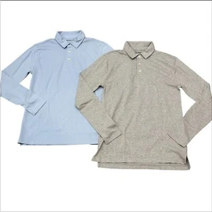 NWT J. Crew Crewcuts Set of 2 Kids’ Long Sleeve Polo Shirts Gray & Light Blue 14 - Picture 1 of 12