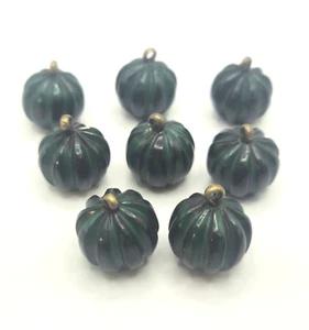Vintage Celluloid Black Green Round "Pumpkin" Buttons Set Of 8 - Picture 1 of 3