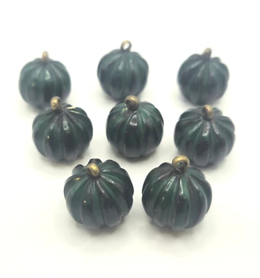 Vintage Celluloid Black Green Round "Pumpkin" Buttons Set Of 8 - Image 1 of 3