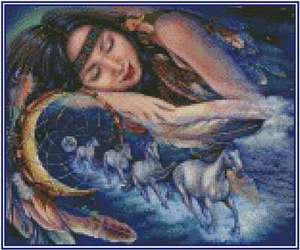 Native American Girl with Horses Counted Cross Stitch Chart #21-114 - Picture 1 of 1