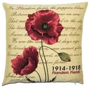 NEU 18" BELGISCHER GOBELIN KISSENBEZUG FLANDERS FIELDS V2 1914-18 MOHNBLUMEN 5326 - Bild 1 von 3
