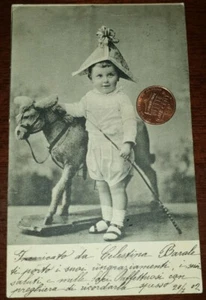 Cartolina originale d epoca gioco cavallo a dondolo bambino - Foto 1 di 2