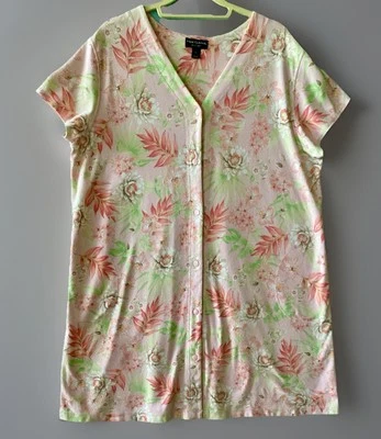 Miss Elaine Relax Robe Womens XL Snap Front Soft Jersey Floral Pockets - Image 1 of 4