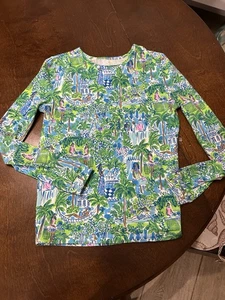 Lilly Pulitzer girl's Blue/Green Tropical Print Pajama Top sz 14 Cotton/spandex - Picture 1 of 10