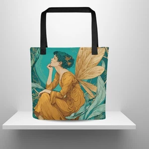 Bolso de Mano Estilo Art Nouveau Mucha De Colección Gótico Hada Fantasía Diseño Verde Dorado - Imagen 1 de 8