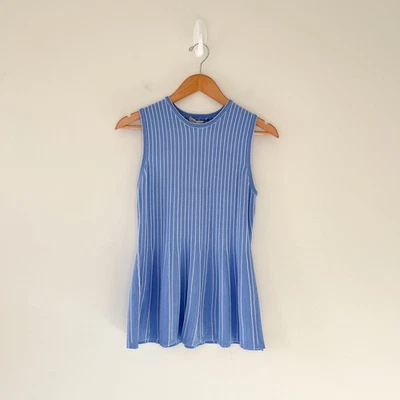 Autumn Cashmere NWT Sleeveless Pleated Stripe Peplum Periwinkle Blue Top Small Foto 1 de 4