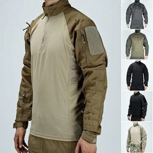Men's Tactical Shirt Long Sleeve Army Military Training Hunting Hiking Camo Tops - Picture 1 of 26