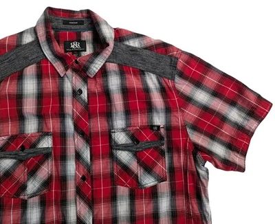 Rock & Republic Red Plaid Shoulder Accent Short Sleeve Button Up Men’s Size Xl - Image 1 of 4