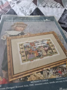 A Very Old But Lovely Dmc Cross Stitch Kit Called Monday's Child - Picture 1 of 2