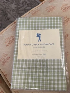 Pottery Barn Kid ~ (1) Green & White Mini Check Gingham Standard Pillowcases NEW - Picture 1 of 4