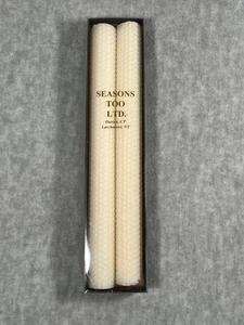 2 Pure Beeswax Hand Rolled Taper Honeycomb Candles Ivory White 12” x 1.25” - Picture 1 of 8
