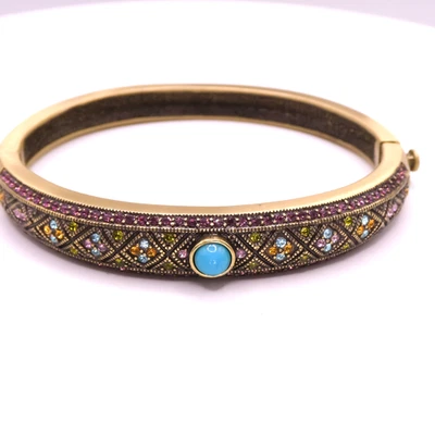 Brazalete Brazalete Heidi Daus Azul y Rosa Swarovski Estrás 7" Bronce Bisagra Foto 1 de 4