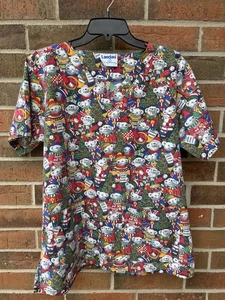 Landau Christmas Bears Medical Uniform Scrub Top M/L V Neck Veterinarian - Picture 1 of 8