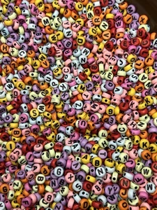 100 Random Mix Acrylic Letter Beads Colorful W/Black Letters - Picture 1 of 4