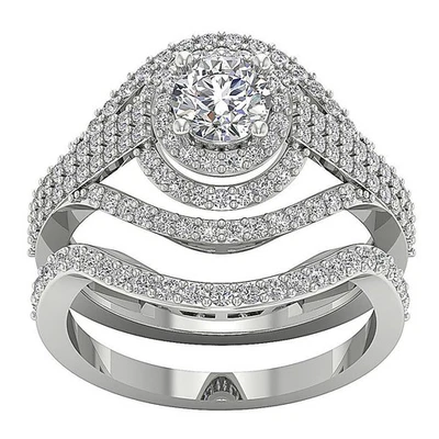 VS F 1.75 Ct Lab Grown Diamond 14K Gold Split Shank Engagement Bridal Ring Set - Image 1 of 4