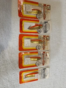 5 Nos New Vintage 1/4 oz LUHR-JENSEN Krocodile Spoon Brass Fire Stripe  - Picture 1 of 4